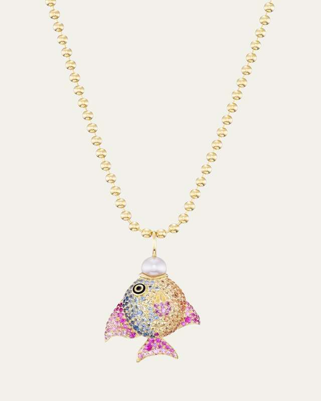 18K Yellow Gold Rainbow Fish Necklace